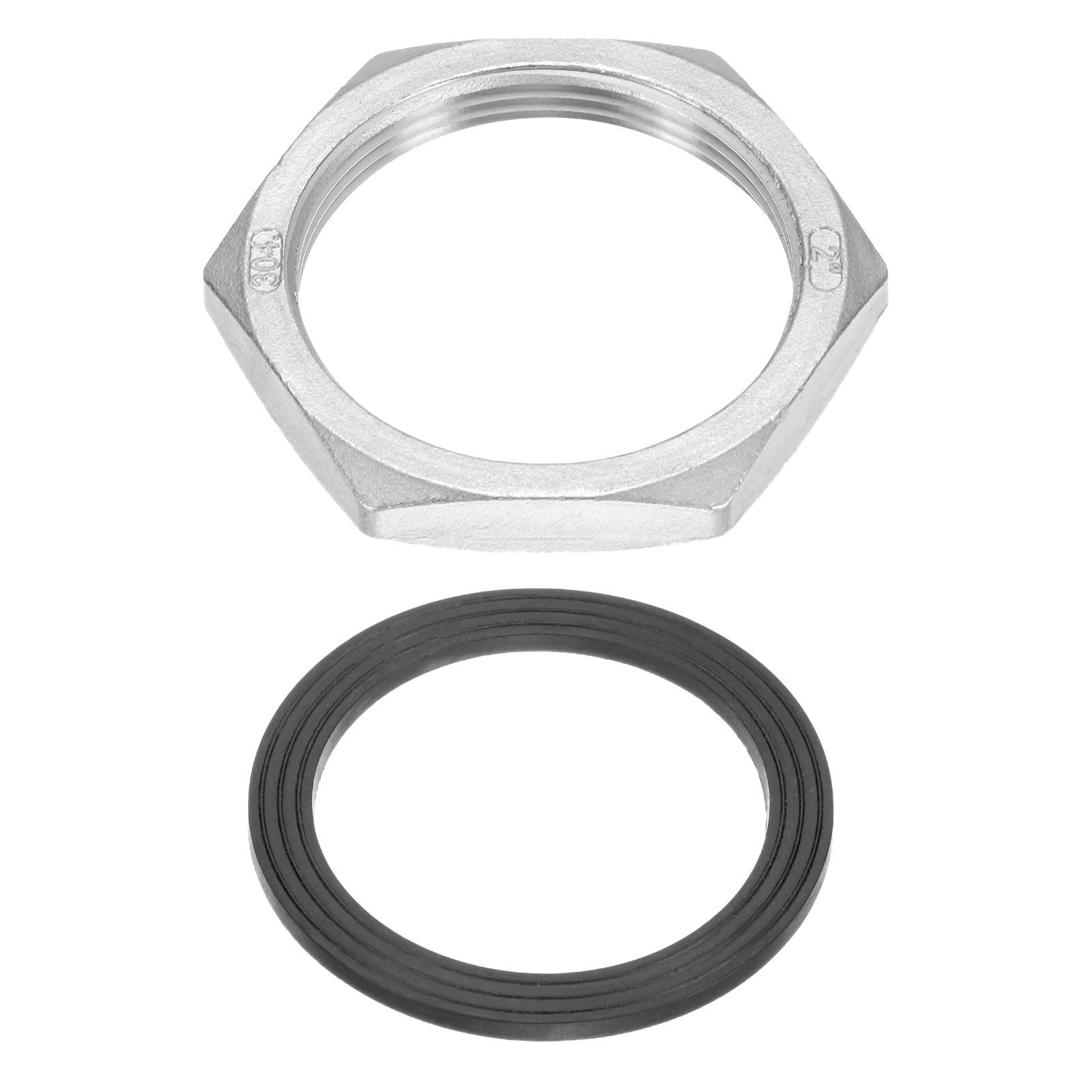 M METERXITY Hex Lock Nut (G 2 Inch Female Thread) 1 PCS - 304 Stainless Steel Pipe Fitting Locknuts & with Silicone Washer, Apply to Kitchen Sink Plumbing/Bathroom Basin