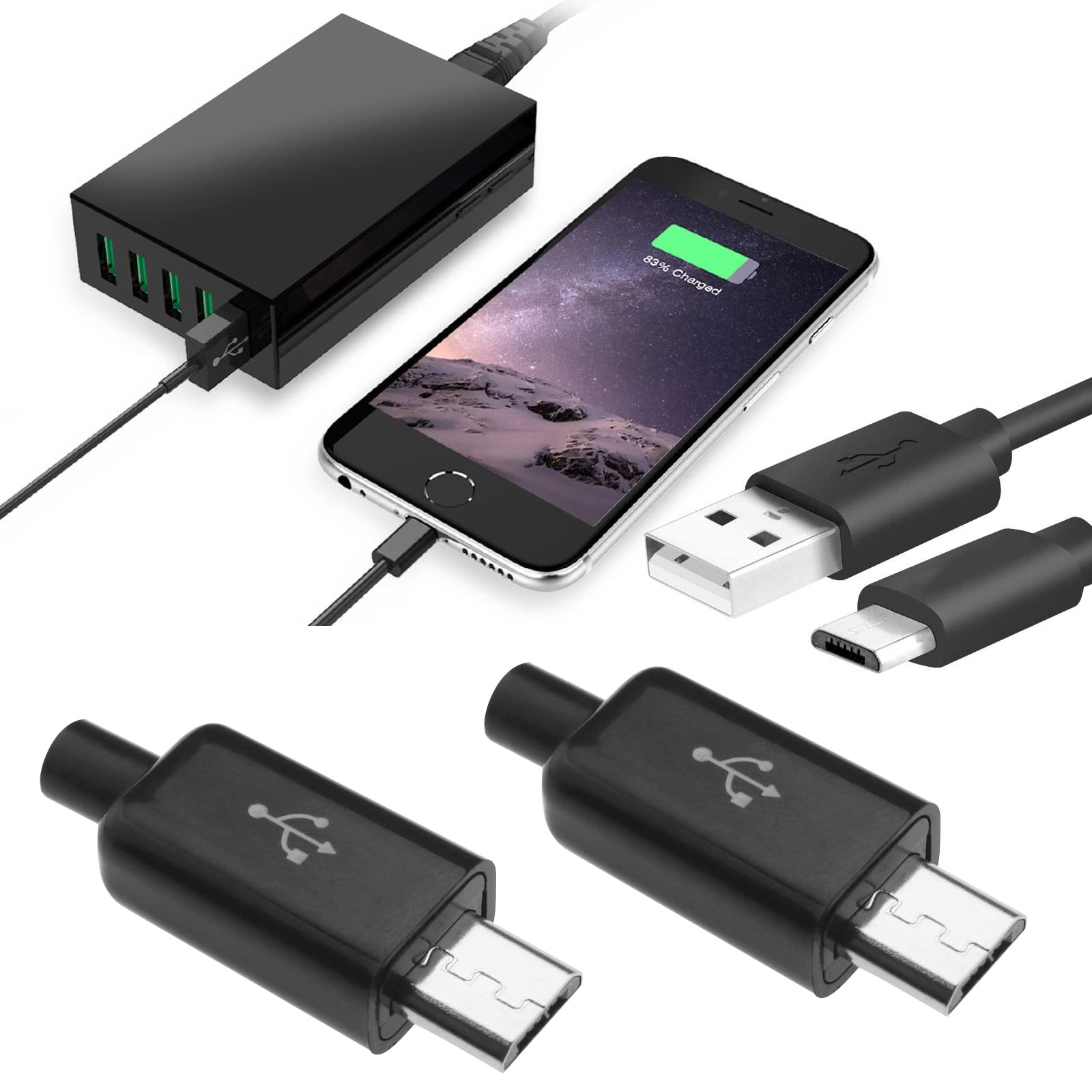 Uxcell Lot De 10 Connecteurs Micro USB Mâle Type B 5 Bornes à Souder