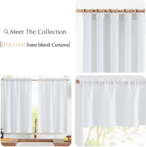 Miniatura 6 de JINCHAN Cortinas texturizadas de lino de 36 pulgadas de largo para ventanas de cocina, casa de campo, cafetería, cortinas pequeñas rústicas que
