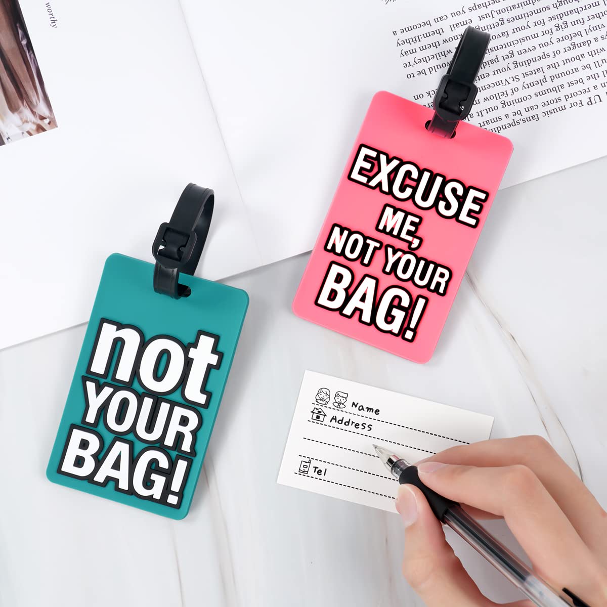 Vicloon Etichetta per Valigie, 2 Pezzi, per Viaggio, in Silicone e PVC, Deposito Bagagli Tag Impermeabile, Targhette Carrozzina e Borsa