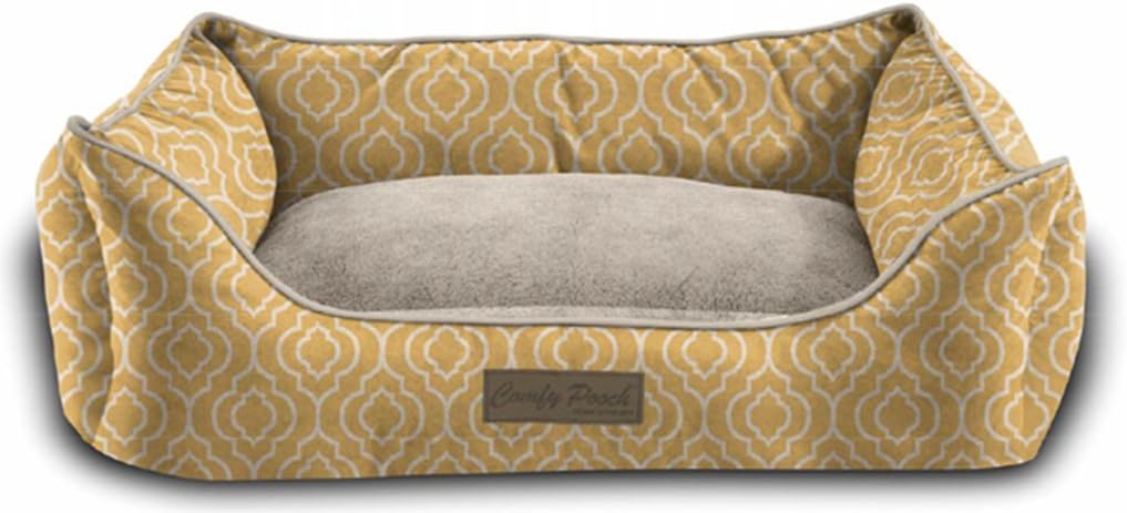 bebebao Modern Chic Trellis Thick Bolstered-Microfiber Machine-Washable Pet Bed for Dog and Cat, 17-Inch x 22-Inch x 7-Inch, Yellow
