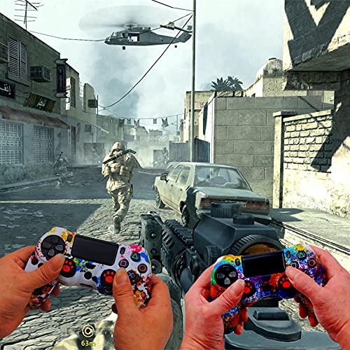 Image of Silicone Skin for Ps4 Controller, 2pcs Anti-Slip Shell Cover Case with 10 Joystick Grips, 2 Pairs L2 R2, 4pcs Led Light Bar Skin for Playsation 4 / Slim /Pro Dualshock 4 Controller Wireless Gamepad