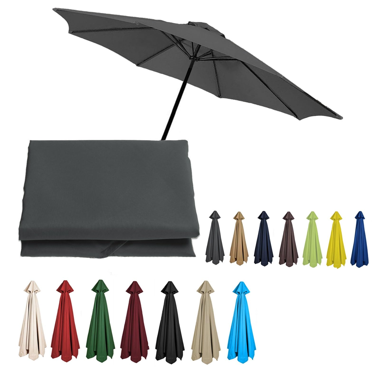 2/2.3/2.5/2.7/3/3.50m Replacement Garden Parasol Canvas 6/8 Ribs Replacement Canopy For Parasol Umbrella Replacement Cloth(Gray,8.8ft (270cm)/8 Ribs)