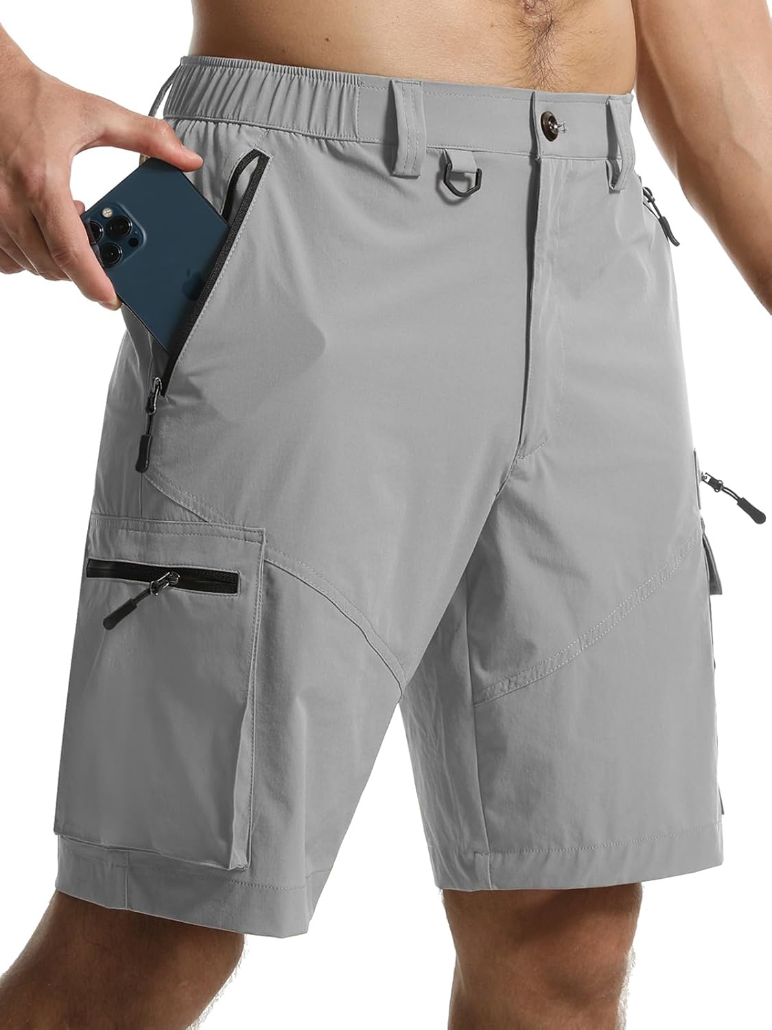 Surenow Men's Hiking Cargo Shorts with Quick Dry, Breathable Fabric, Pockets, and Zipper Closure - Blue, Size Large