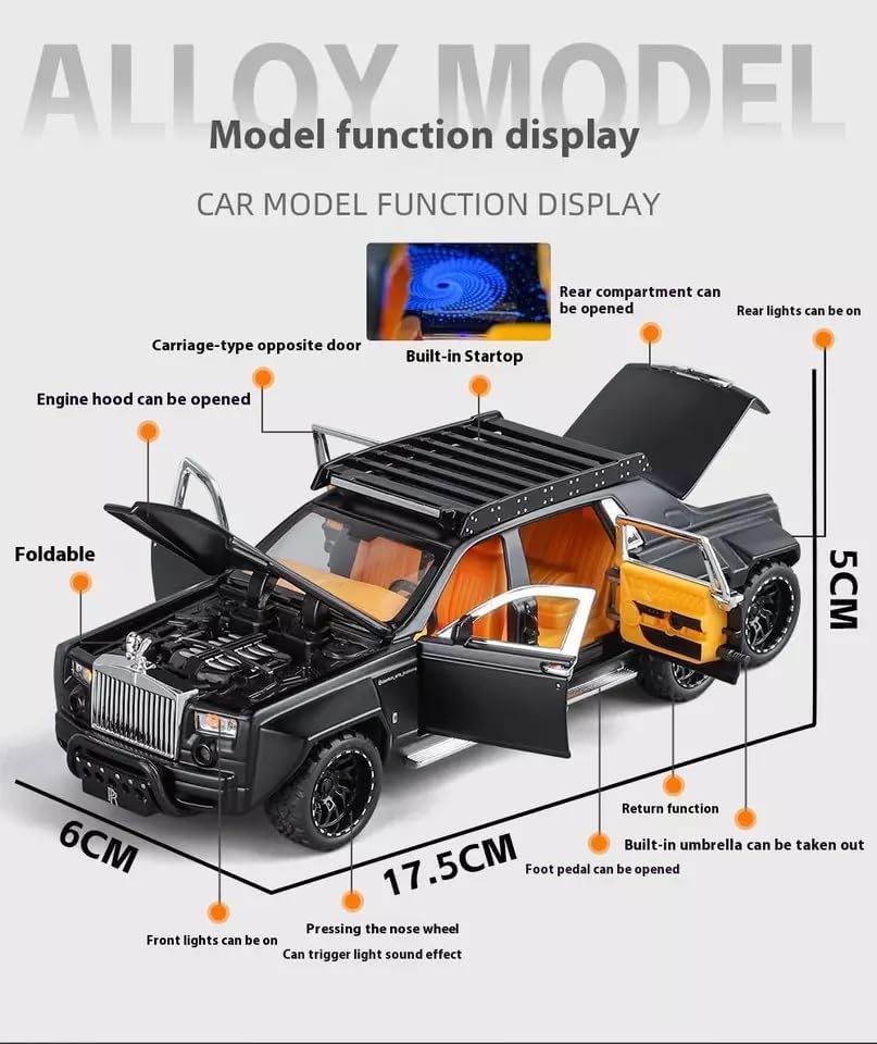 Image of 1:32 6x6 Alloy Pickup Diecast Model Car - Sound & Light Gift,Rolls-Royce Phantom Model Car 1:32 Scale Toy Cars Diecast Vehicle Boy Kid Gifts, (1:32 Rolls-Royce Phantom 6x6 -White)