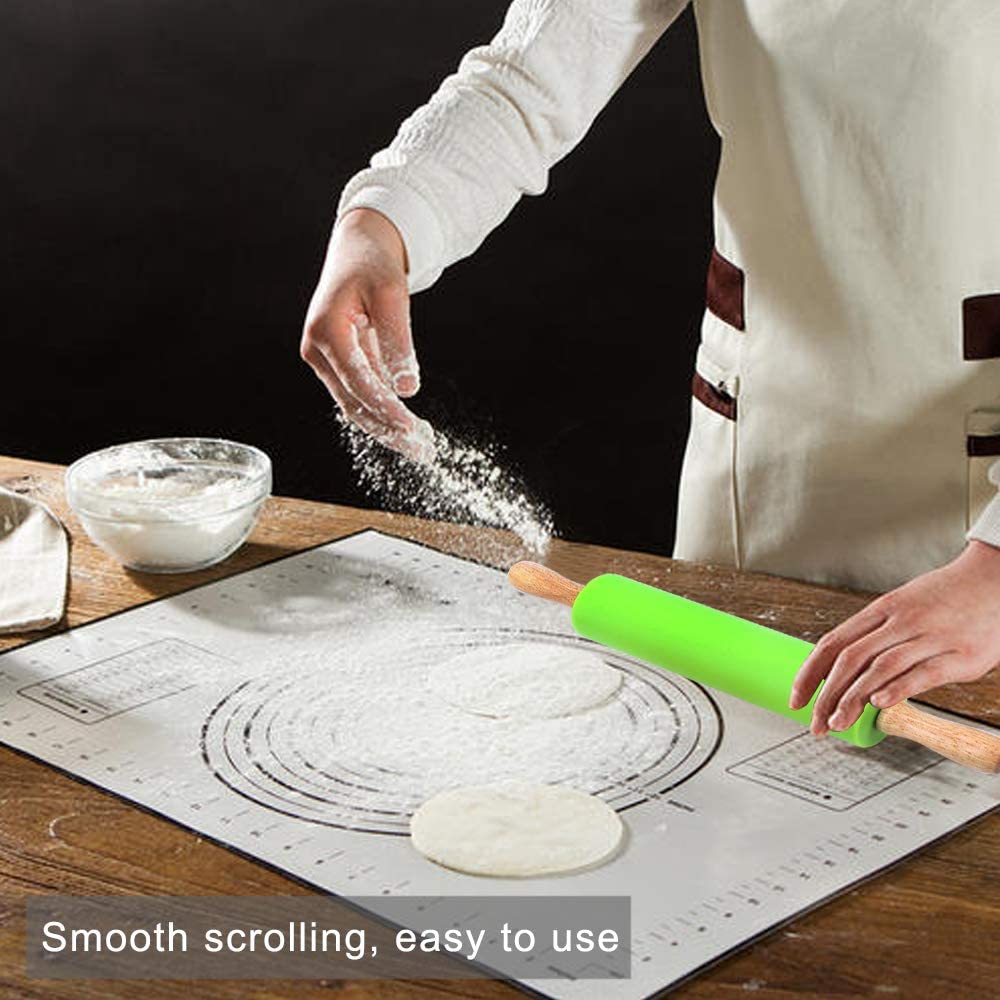 2 Mattarelli In Legno E Silicone Da Cucina 30 E 22,5 Cm | AILANDA Set Pasticceria Antiaderente Per Pizza Biscotti E Pasta