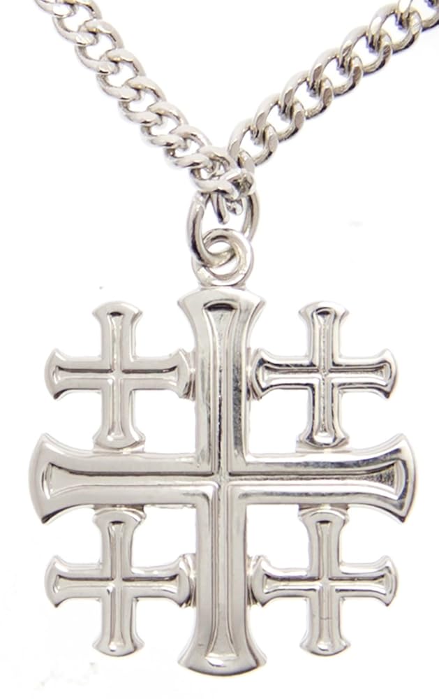 Men's High Polish Sterling Silver Jerusalem Cross Pendant +