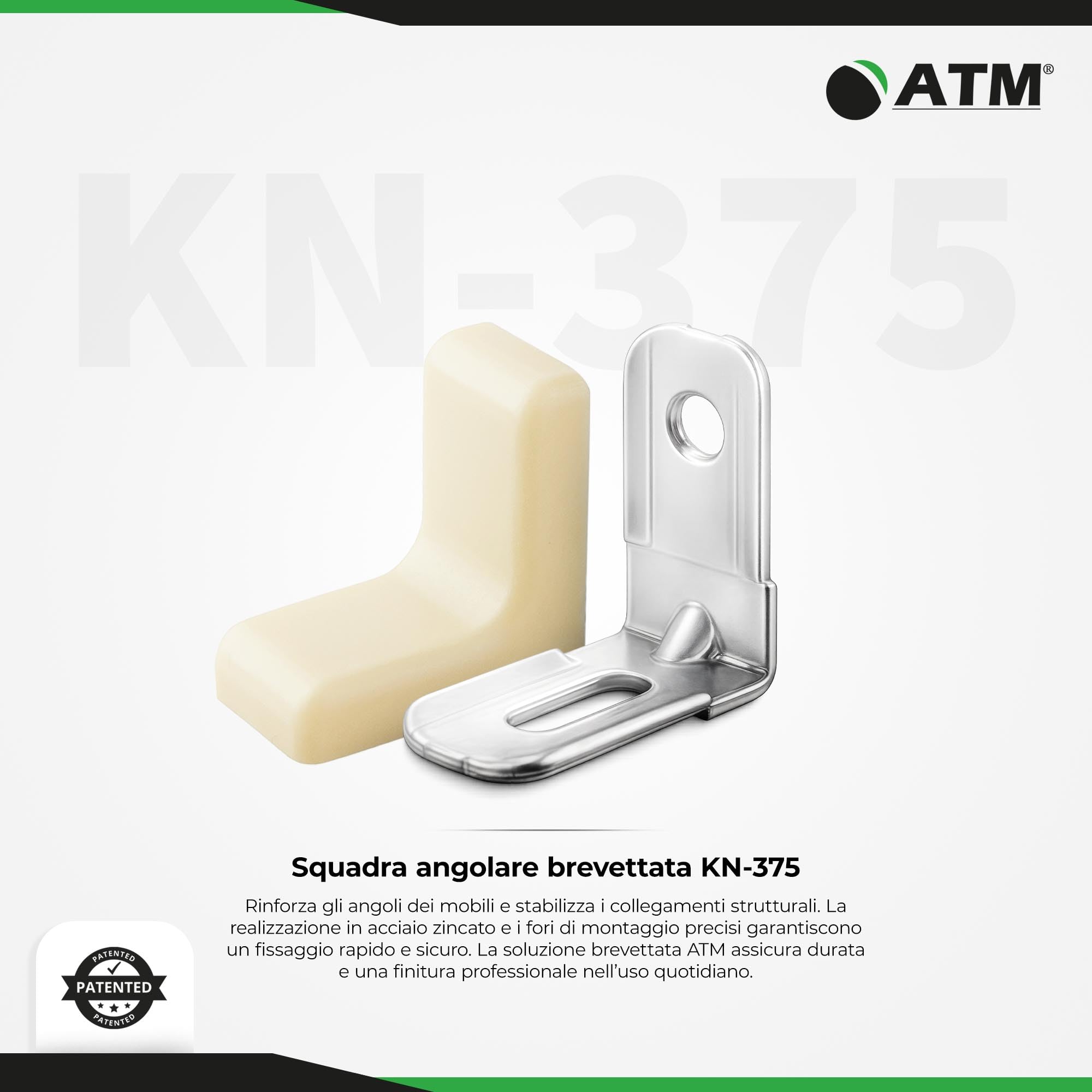 ATM Squadretta Angolare con Copertura Acero – Connettore per Mobili in Acciaio Zincato 90°, Rinforzo per Armadio, Scaffale, Tavolo, Sedia, Letto – Set di 20