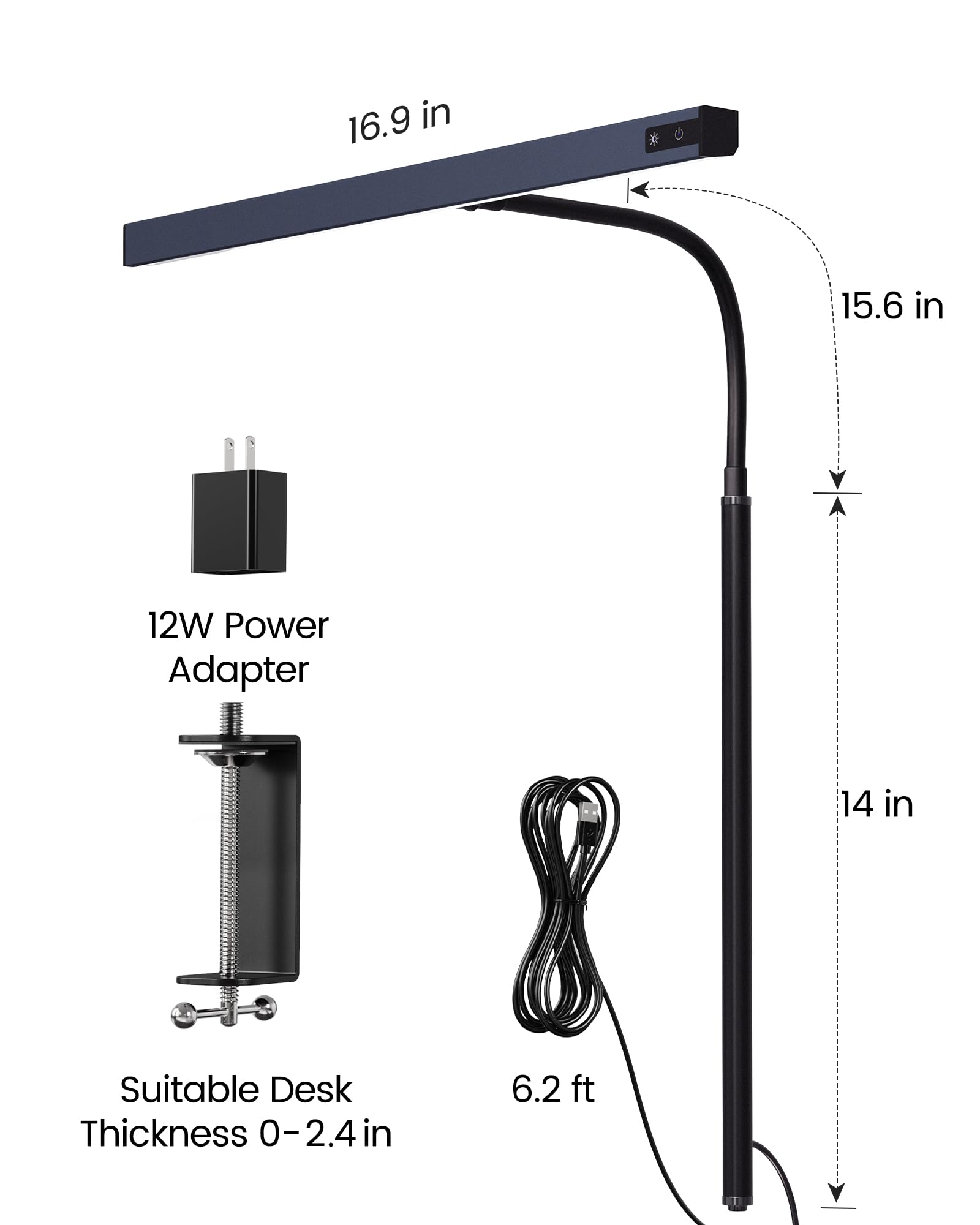 SUPERDANNY Lampada da scrivania a LED per ufficio e casa, lampada da scrivania con collo d'oca regolabile, grigio