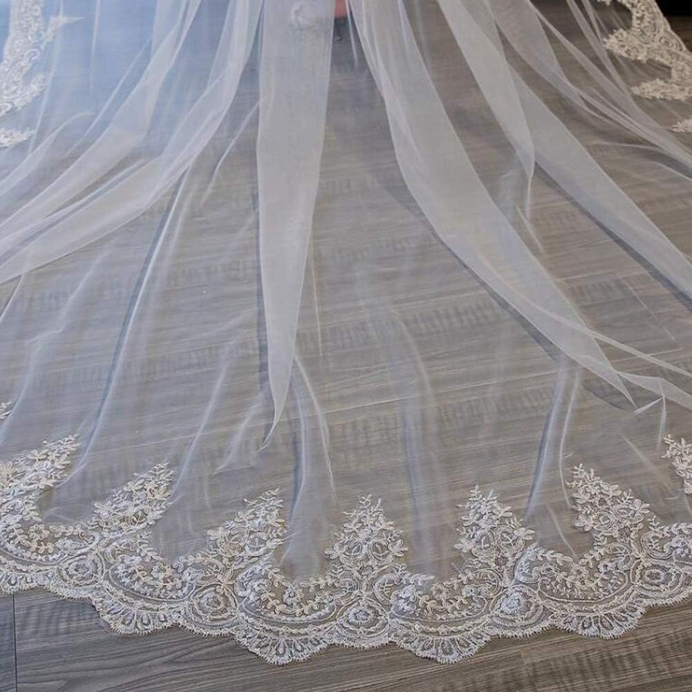 ALturN Hochzeitsschleier, Brautschleier, 3/4/5 Meter, eine Lage, Langer Spitzen-Brautschleier, Hochzeitsschleier, Kathedrale, Brautschleier, Weiß/Elfenbein(White,4 * 3 Meters)