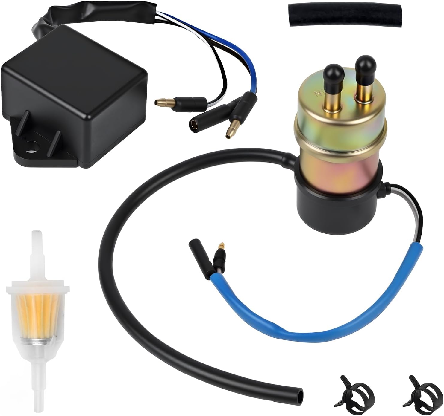 49040-1055 12V Electric Fuel Pump Compatible with Ka wa saki Mule 2510 3010 3000 3020 2500 2520 1000 (1992-2008), with 27034-1053 Cut Off Relay, 8mm Inlet & Outlet 60LPH Flow Rate