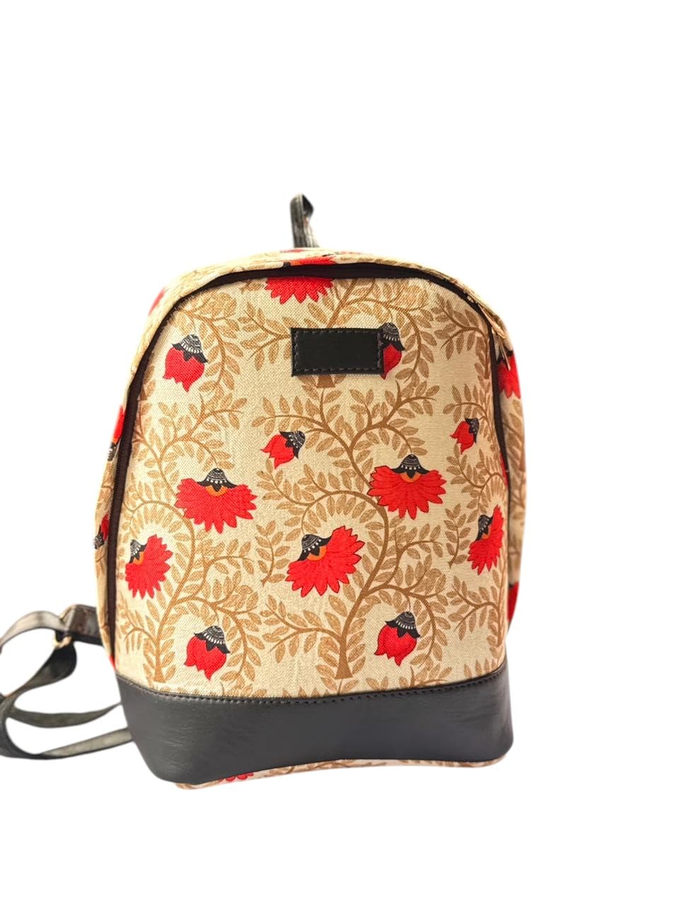 floral print canvas backpack for women, beige and red with flower print