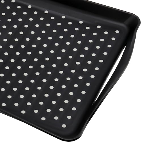 Miniatura 3 de Paquete de 4 bandejas antideslizantes para servir alimentos con asas, bandeja rectangular de plástico de 16.5 x 11.4 x 1.57 pulgadas, bandeja negra