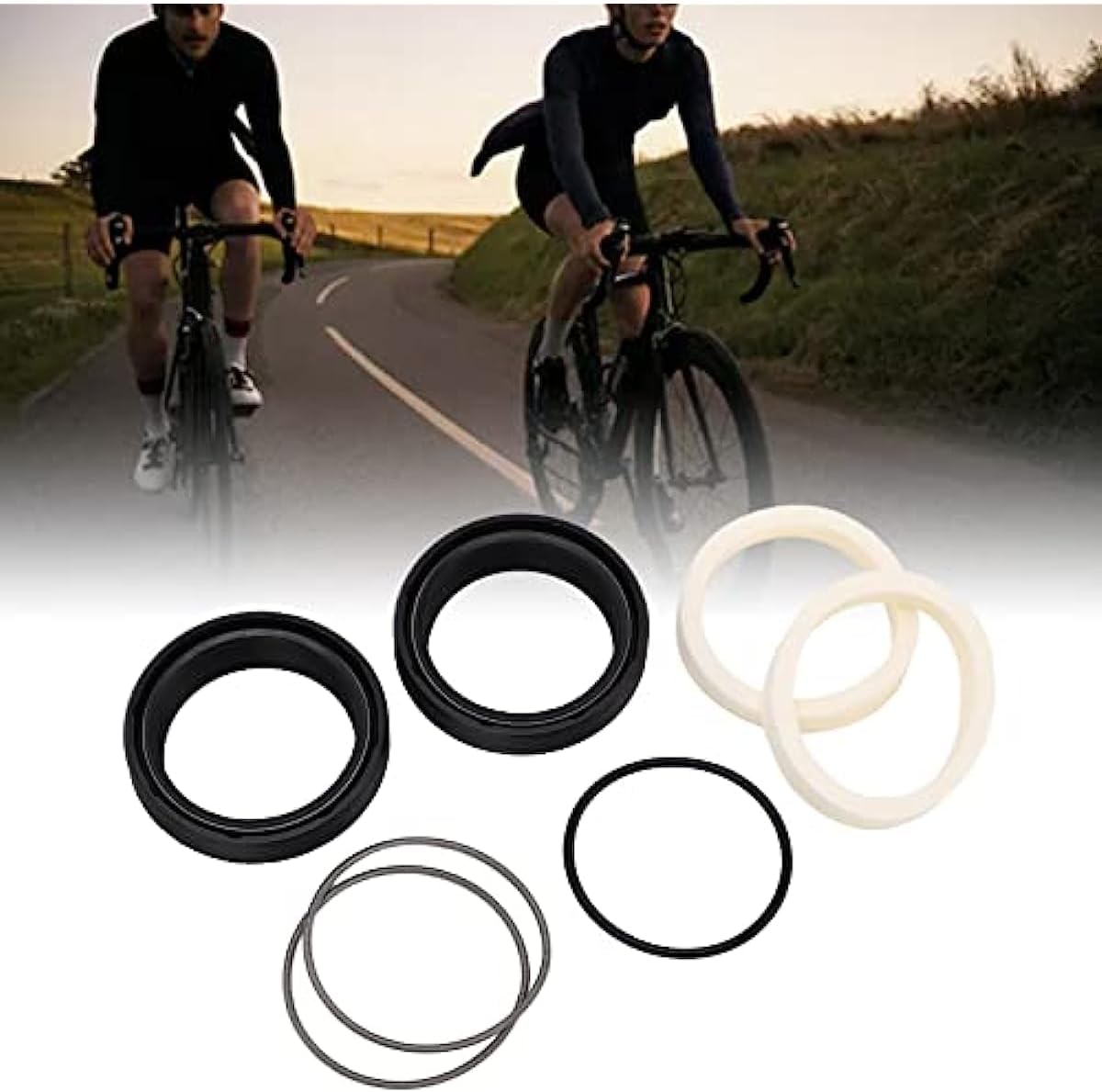Bicycle Front Fork Dust Wiper Kit, Stainless Steel Rubber Front Fork Oil Rings Compatible with ROCKSHOX Maintenance