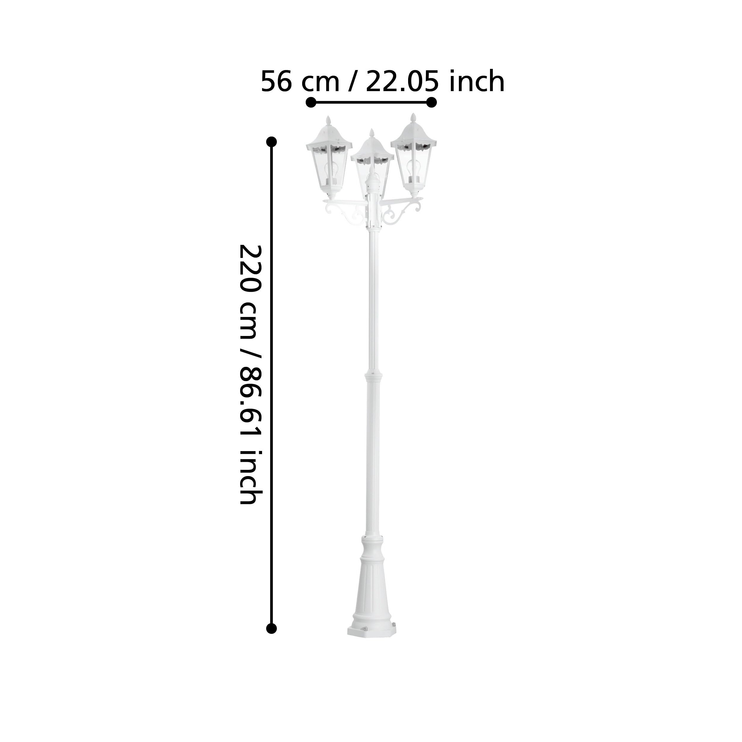 EGLO Außen-Stehlampe Navedo 3-flammig E27 IP44 220 cm Aluguss Glas Weiß
