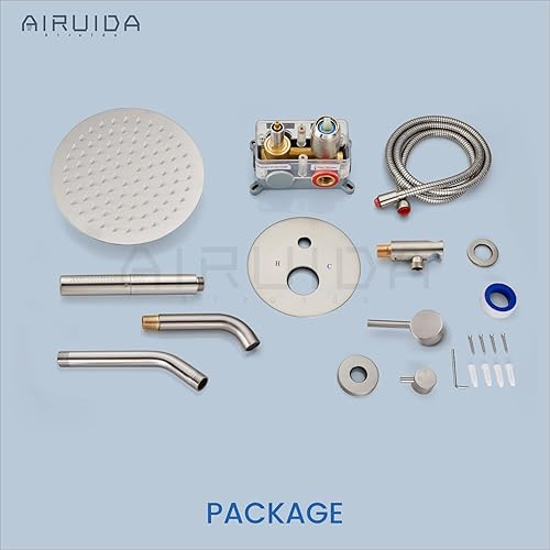 Miniatura 9 de Airuida Juego de sistema de ducha redondo con boquilla de bañera, montaje en pared, juego de grifo de ducha de lluvia de 3 funciones, 2 funciones