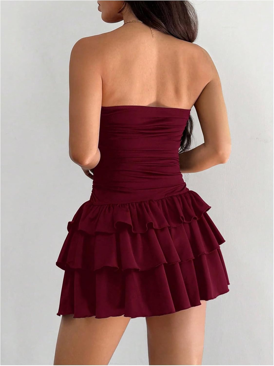 SOLY HUX Women's Strapless Ruffle Mini Dress Sleeveless Bodycon Cocktail Party Dresses - Image 3