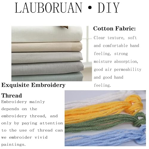 image for Lauboruan Stamped Embroidery Kits for Beginners with Flowers Grass Pat