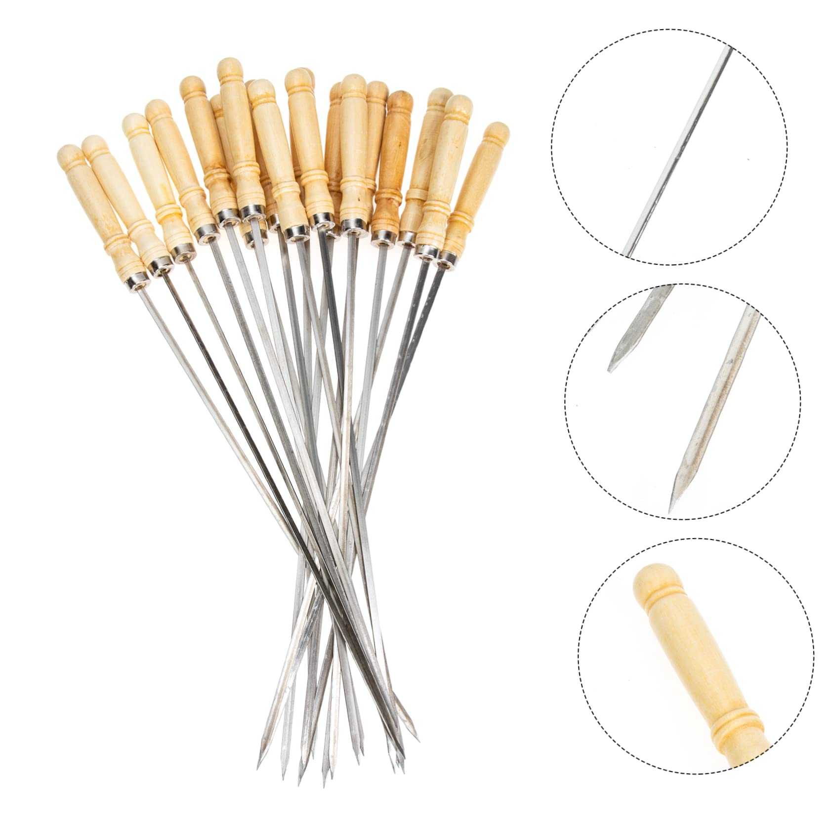 18 Spiedini in Acciaio Inox 40 Cm Manico in Legno per Barbecue da Campeggio, Accessori per Grigliare Carne, Pesce e Verdure, Set Pratico per Feste e Falò All'aperto