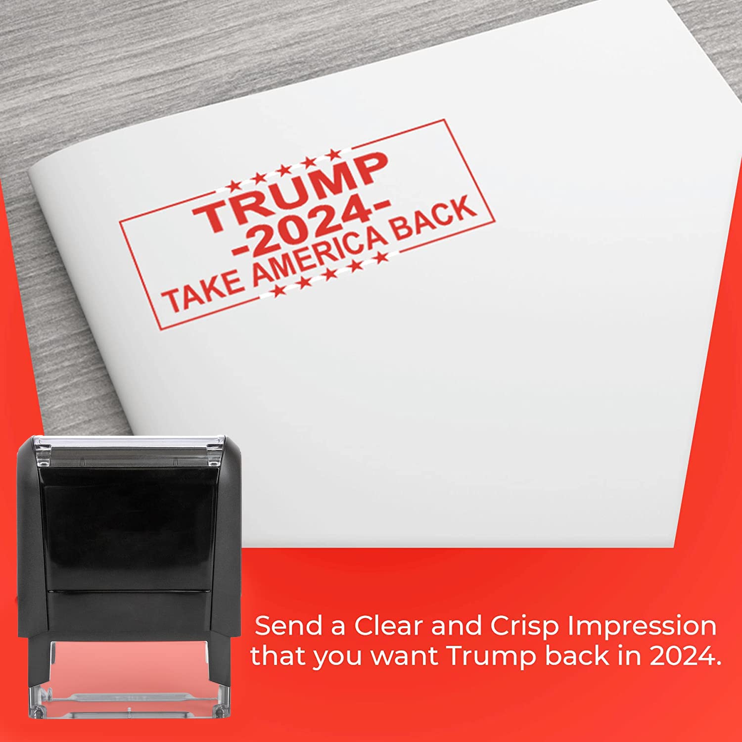 Adesivo Trump 2024 - Timbro di gomma politico americano con tamponi di inchiostro per timbri in gomma - Timbri in gomma personalizzati, timbri in gomma, inchiostro rosso - Impronta patriottica Trump