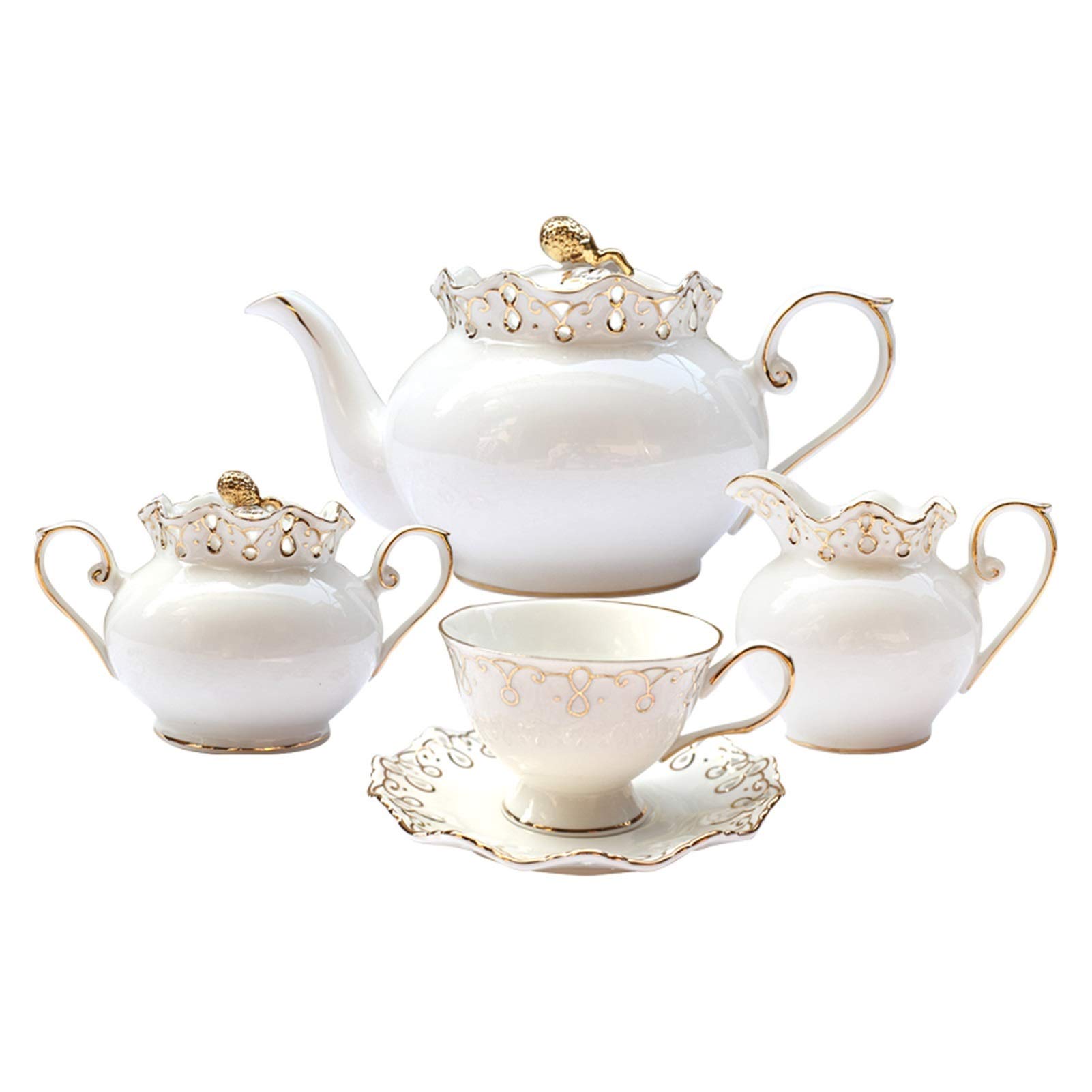Servizio da tè Set di Tazze da tè Set Tazze di tè e piattino Set di tè in Ceramica Set caffè Set da cucchiaino con teiera Zucchero Ciotola Pan gettona brocca per tè caffè Servizio da tè da caffè