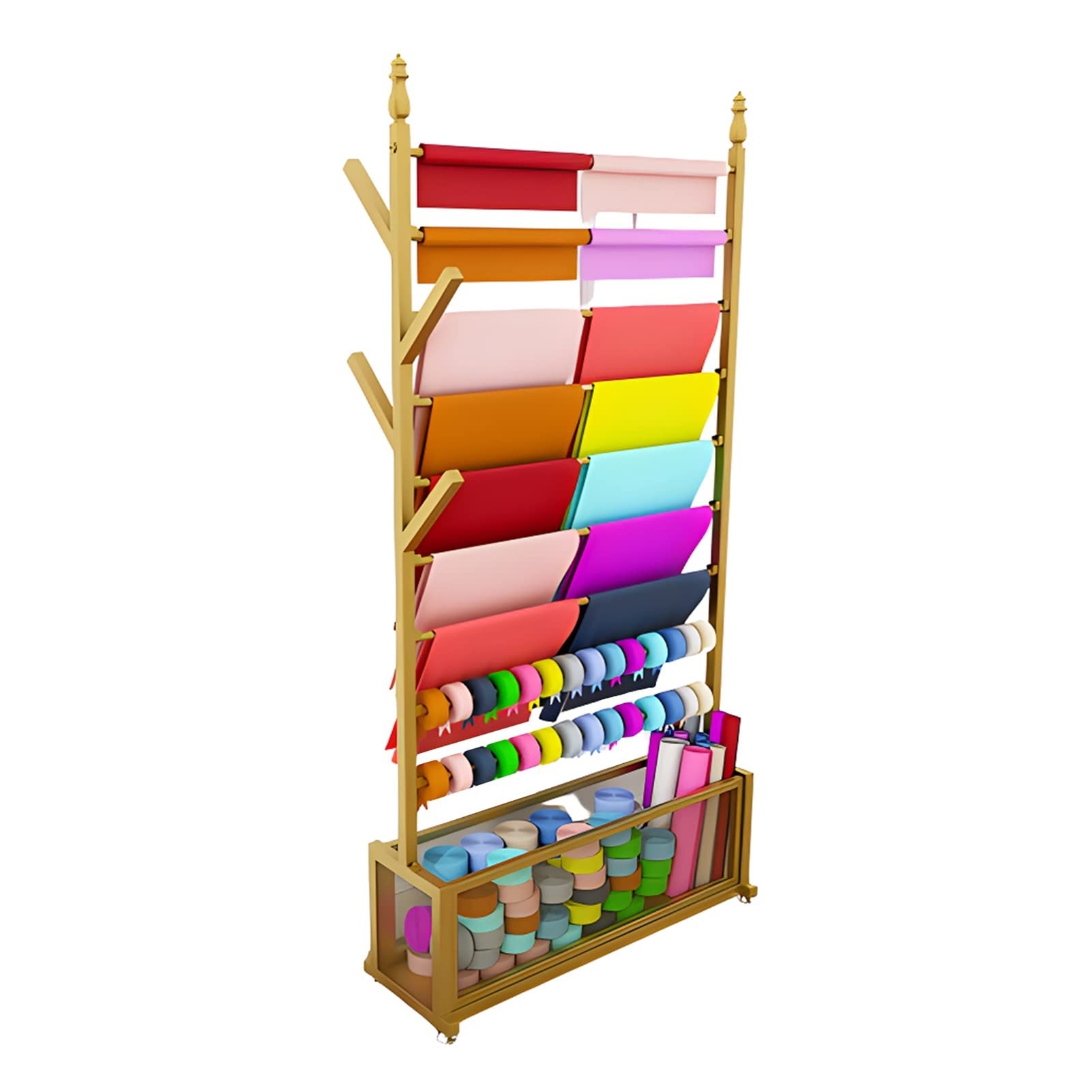 UWYTGF Heavy Duty Metal Scarf Holder Rack - 70/90 Cm Long,Freestanding Wrapping Paper/Ribbon/Fabric Display Stand for Florist/Gift Shop,Gold,Length,90Cm/35.4In