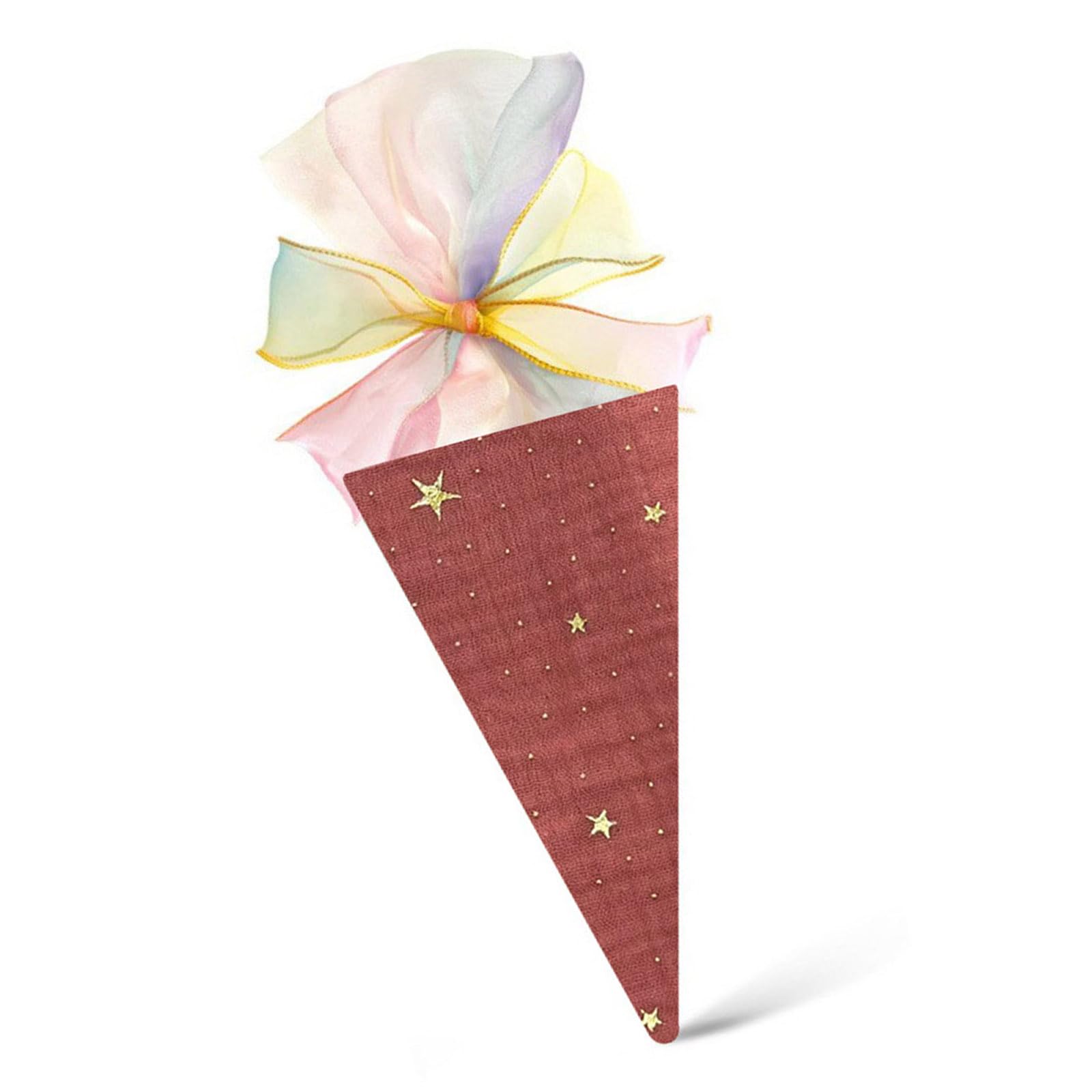 Tfaoys Brown Fabric Cone Treat Pouch For Candy And Classroom Giveaways With Sheer Ribbon Top And Decorative Event Bag Appeal Small Treat Presentation