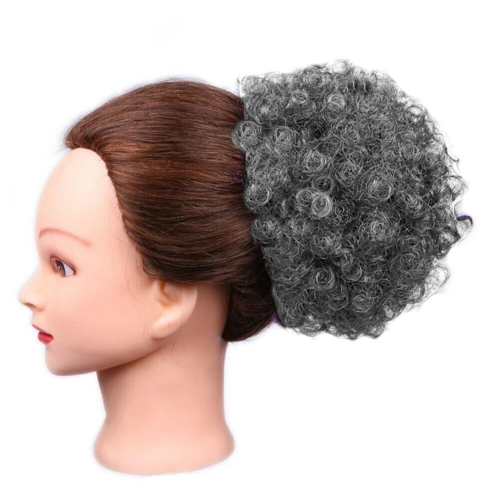 QRSTUVXZY Black Women Drawstring Ponytail Short Afro Puff Synthetic Hair Bun Chignon Hairpiece For Kinky Curly Updo Clip Hair Extensions(Grey)