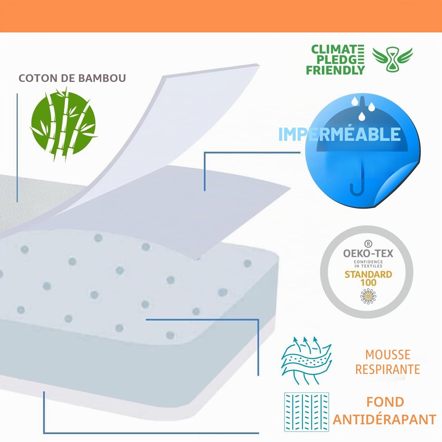 Bamboo Mattress Matelas de voyage pliable et portable avec housse amovible en coton de bambou hypoallergénique 120 x 60 cm