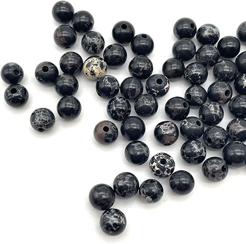 WANYS Cuentas de jaspe imperial negro natural para hacer joyas, cuentas redondas de vena de dragón de 0.236in para pulseras, 60 unidades