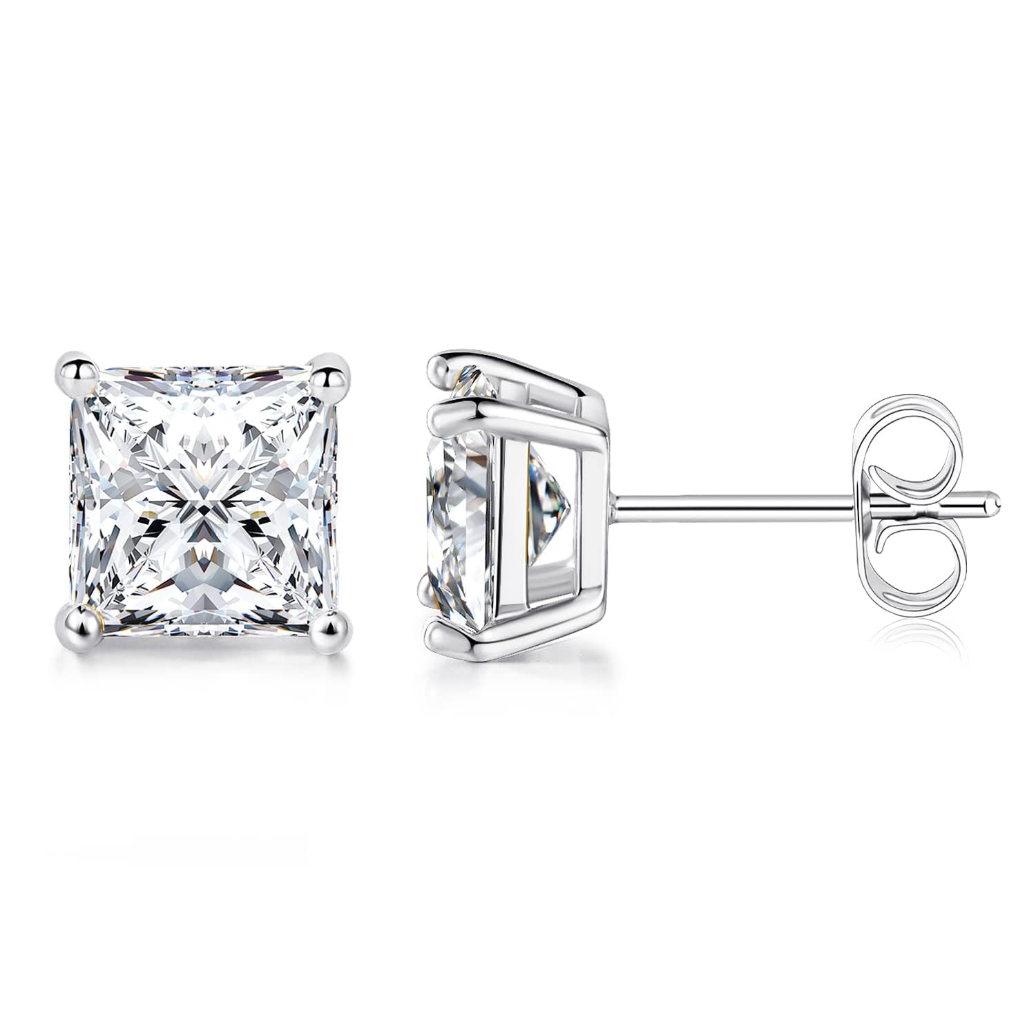 Princess Cut Cubic Zirconia 925 Sterling Silver Post Stud Earrings for Women Men