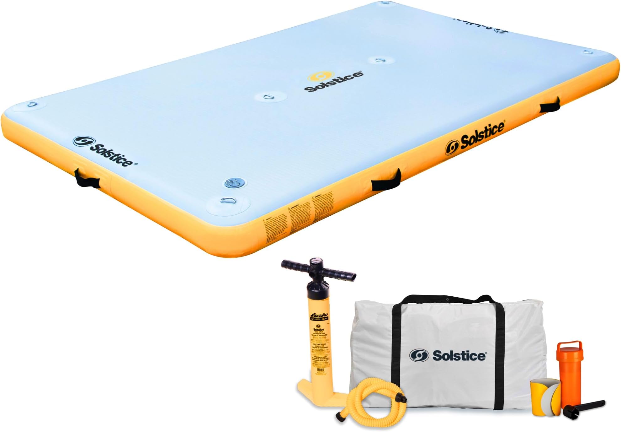 SOLSTICE 6-Person Classic Inflatable Dock, Floating Water Raft Platform, 8ft x 5ft - Outdoor Fun for Lake, River, Swimming Pool & Beach, Includes Carry Bag & Repair Kit