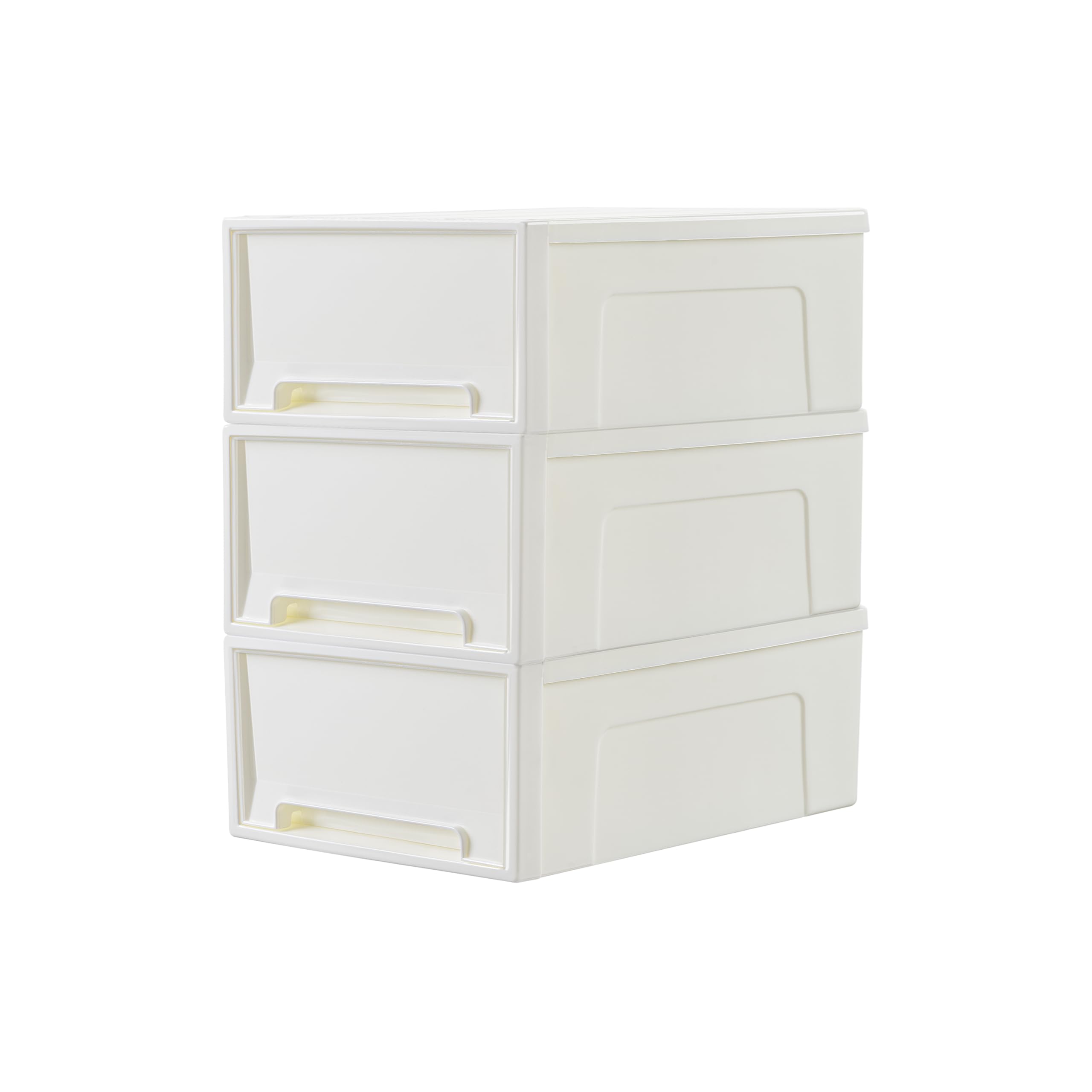 Cetomo 30L*3 Plastic Storage Drawers Unit, Office Desk Organizers, Drawer Organizer, Storage Box, Stackable Tower for Desktop, Bedroom, Dorm, Cosmetics, Durable PP, BPA Free, White, 30L-3 Pack