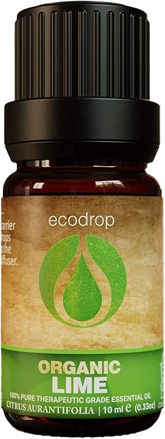 Lime Essential Oil, Cosmos Certified Organic,100% Pure Cold-Pressed Mexican Lime Oil, Therapeutic Grade for Aromatherapy, 10ml, Free E-Book Included