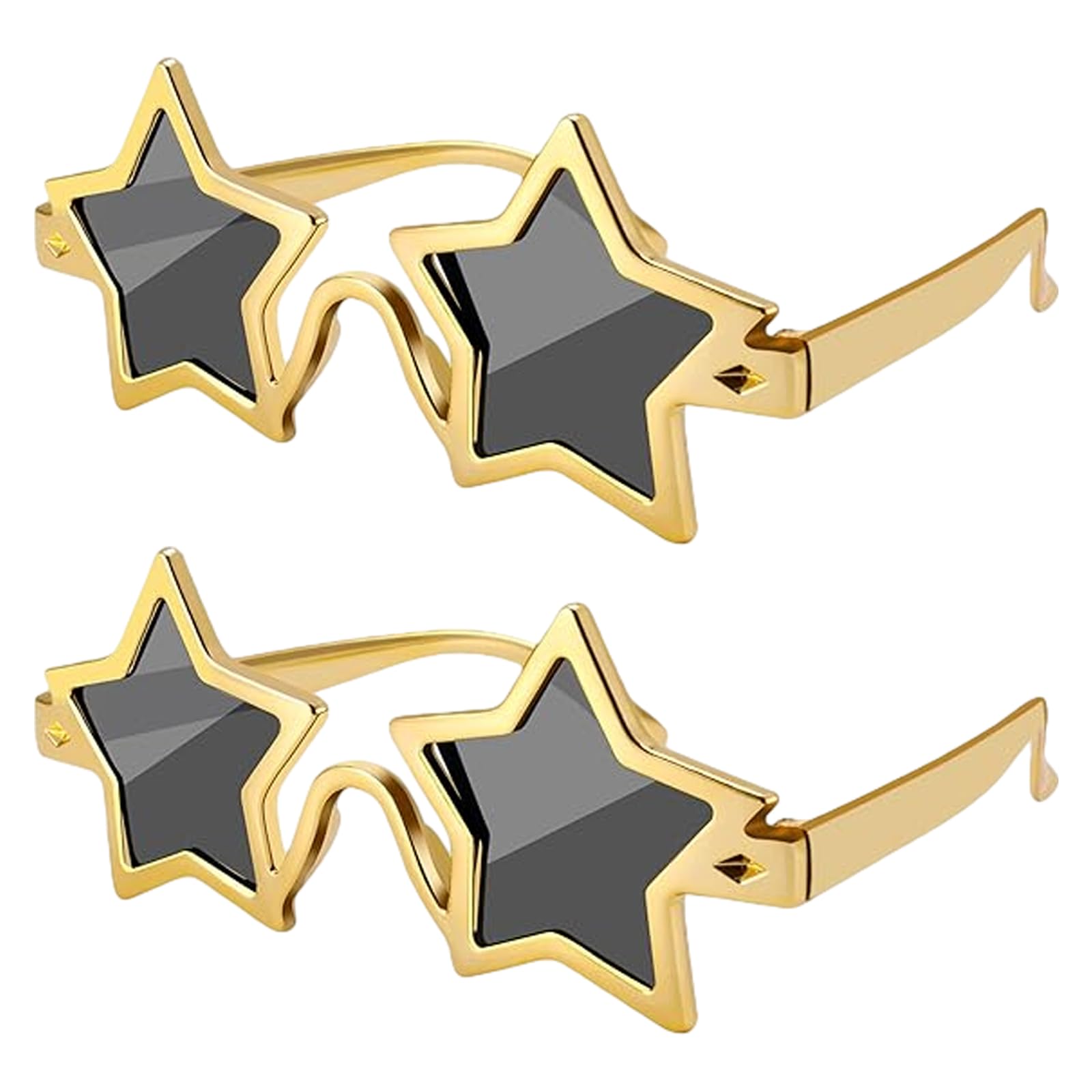 GWAWG 2PCS Star Shaped Sunglasses,80's Pentagram Glasses,PC Party Glasses,Unbreakable Funny Photo Booth Props for Kids Adults (glod)