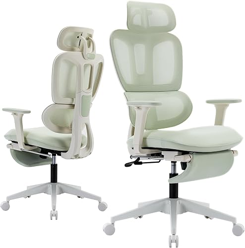 Silla de oficina ergonómica con reposapiés, silla de oficina de computadora con respaldo alto con soporte lumbar dinámico, reposacabezas 2D,
