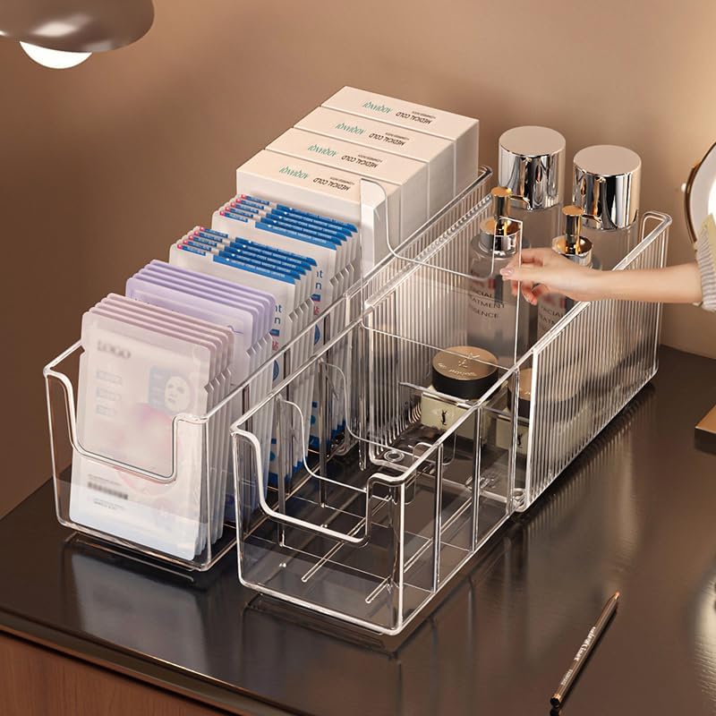 Miniatura 2 de Organizador de maquillaje acrílico extensible con divisores extraíbles, almacenamiento de baño impermeable para máscaras de sábanas,