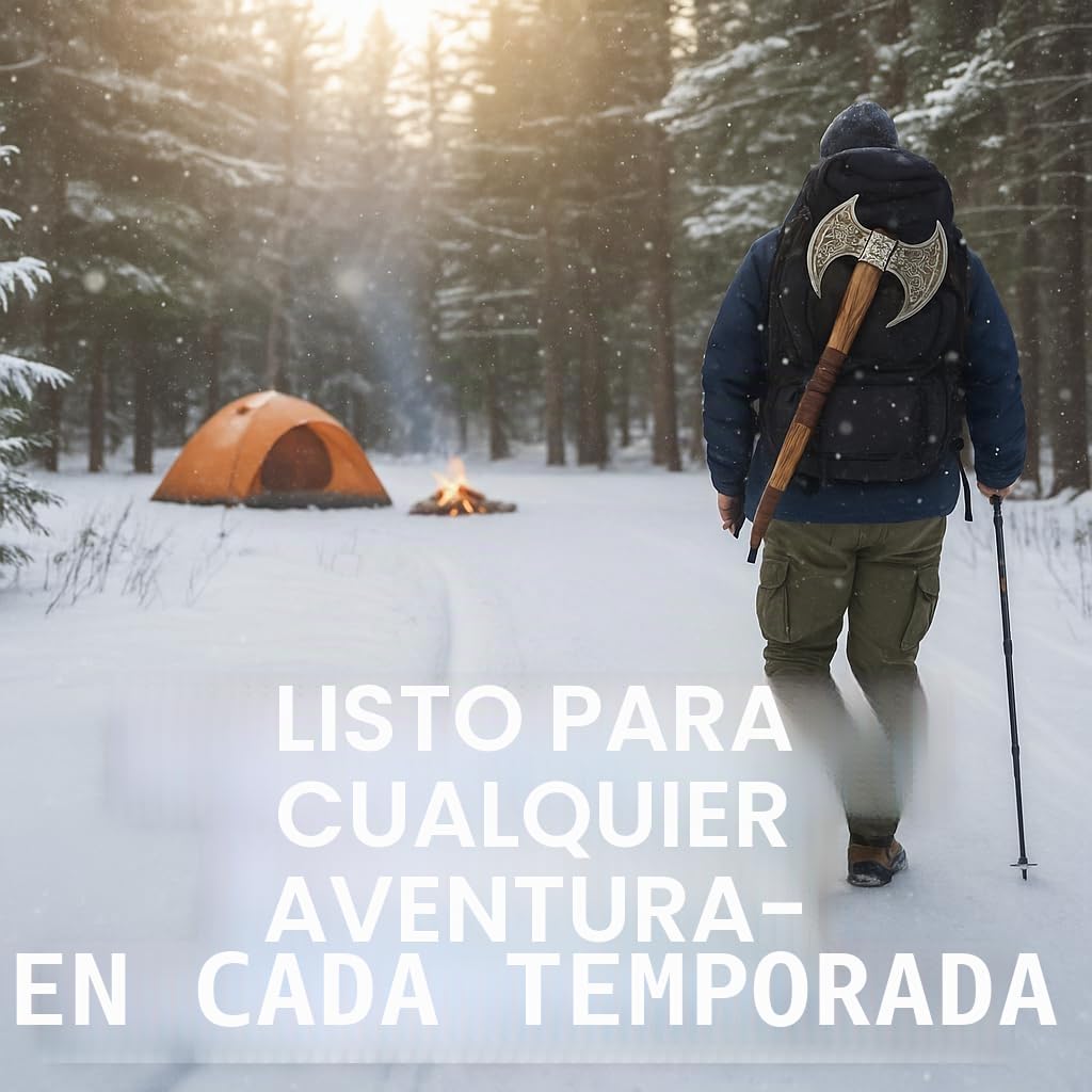 NovaHaven Hacha vikinga de doble cabeza, hacha de acero al carbono forjada a mano con mango de fresno, bobinado de cuero y funda de cuero, ideal para coleccionistas, al aire libre y como regalo