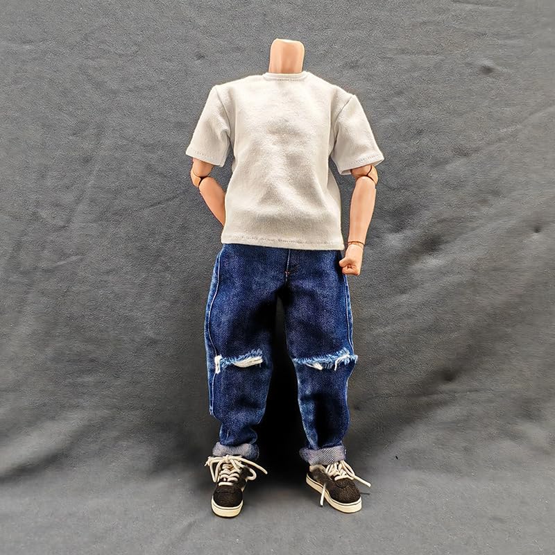 1/6 Ratio of Men's Clothing，Jeans (Blue Perforated Design)