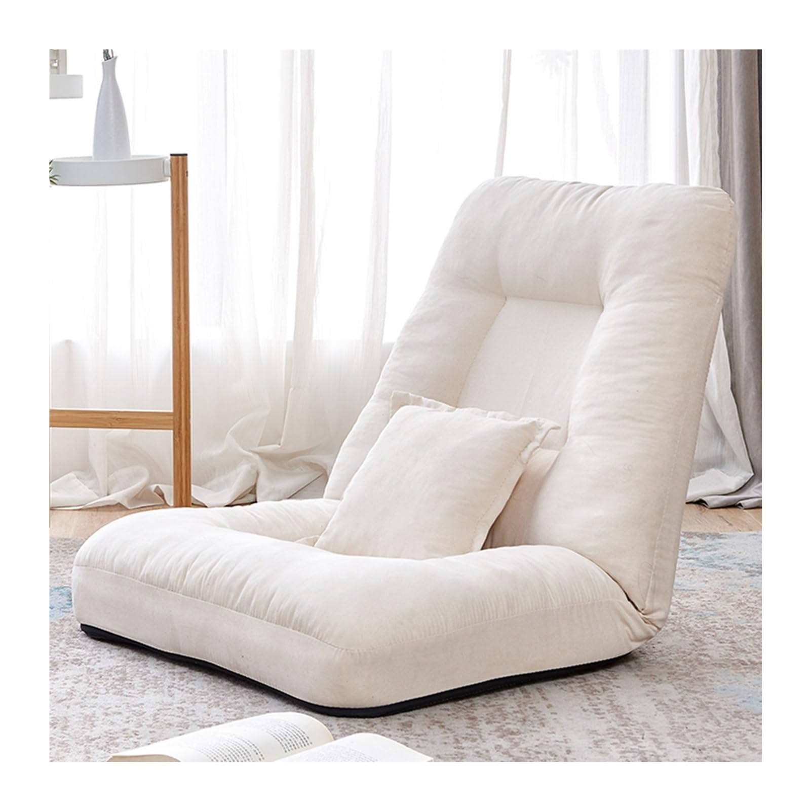 Sofá Chaise Lounge, Ajuste 5 Ángulos Silla Reclinable, Plegable Sillón Reclinable Recreación Portátil con Almohada para Dormitorio Oficina, Extraíble Lavable (Color : Beige, Tamaño : 21.65x4