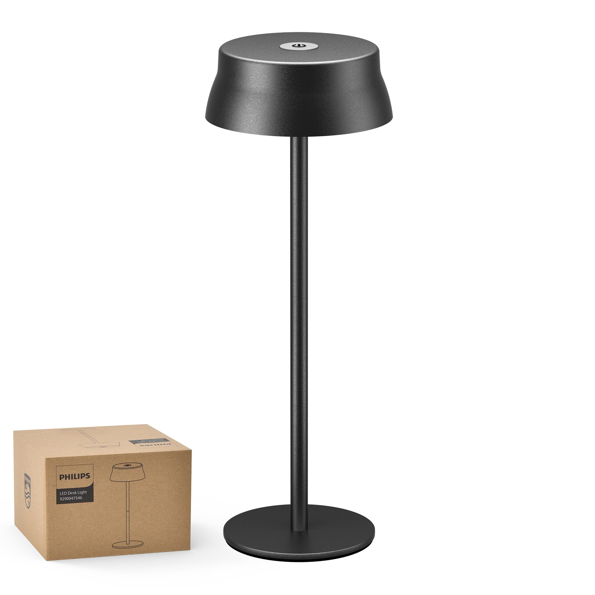 Philips Cordless Table Lamp, Portable Outdoor LED Desk Light, Rechargeable Battery Operated, 2 Adjustable Height, Touch Control & 3 Color Stepless Dimming, Waterproof Lamps for Bedroom, Black (1)