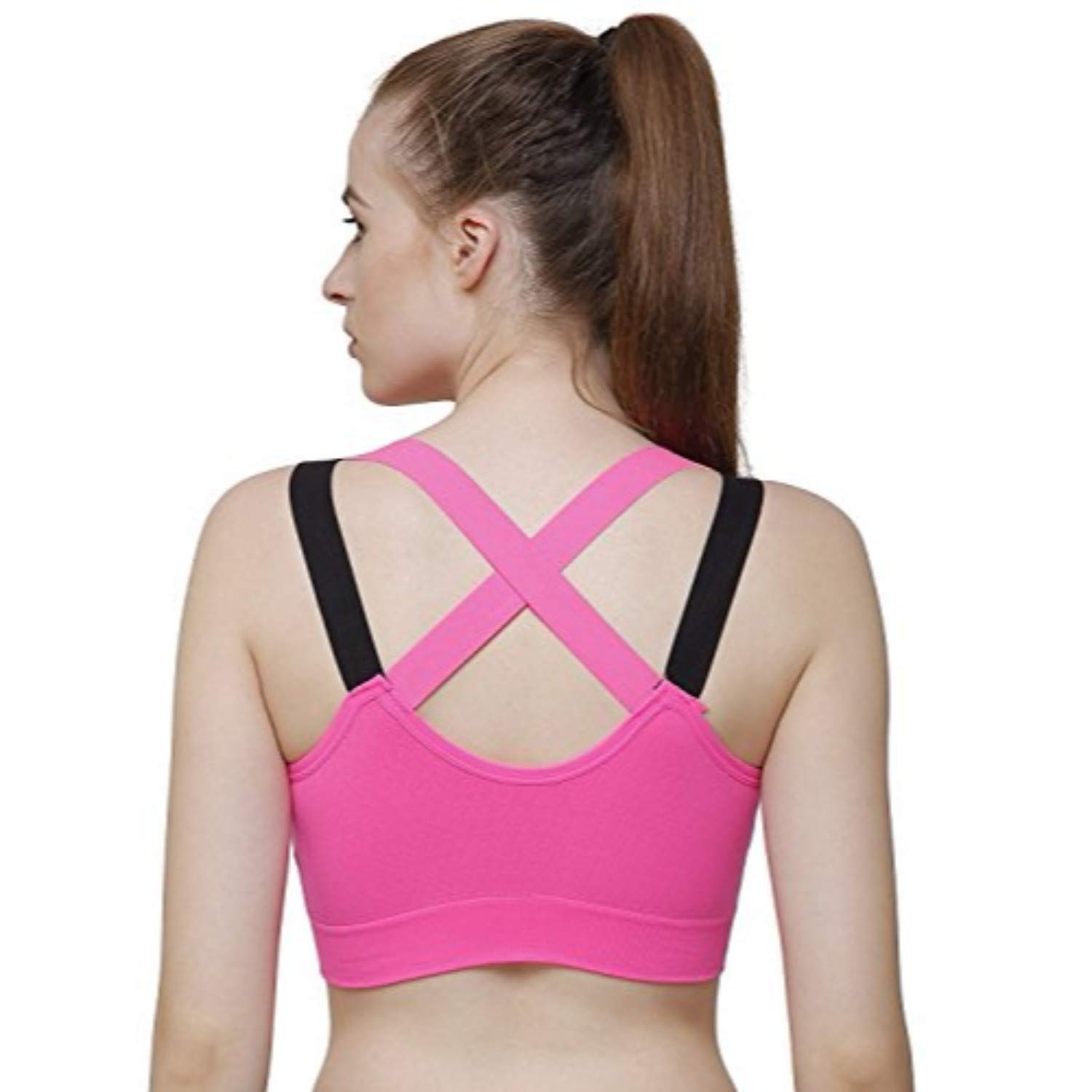 GLAMROOT Women's Padded full Coverage Quick Dry Padded Shockproof Racer Back Sports Bra with Removable Soft Cups for Gym