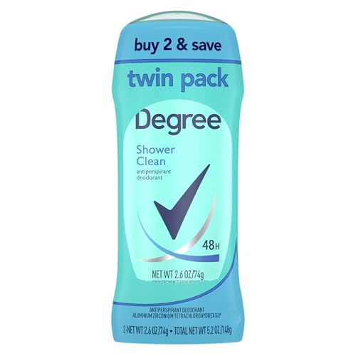 Degree Antiperspirant Deodorant Twin Pack Shower Clean 48-Hour Sweat and Odor Protection Antiperspirant for Women 2.6 oz