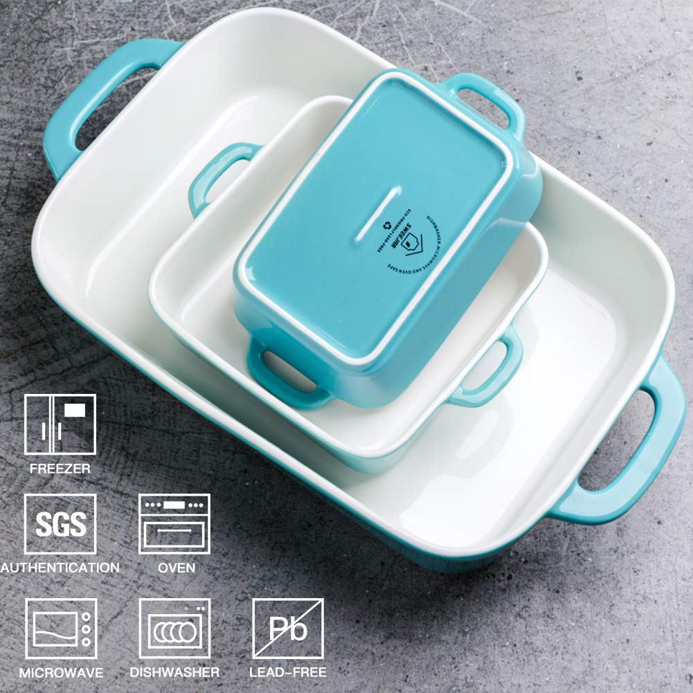 SWEEJAR Home Ensemble de plats de cuisson rectangulaires en céramique pour cuisine, gâteau, dîner, banquet et usage quotidien, 32 cm x 22 cm (blanc)