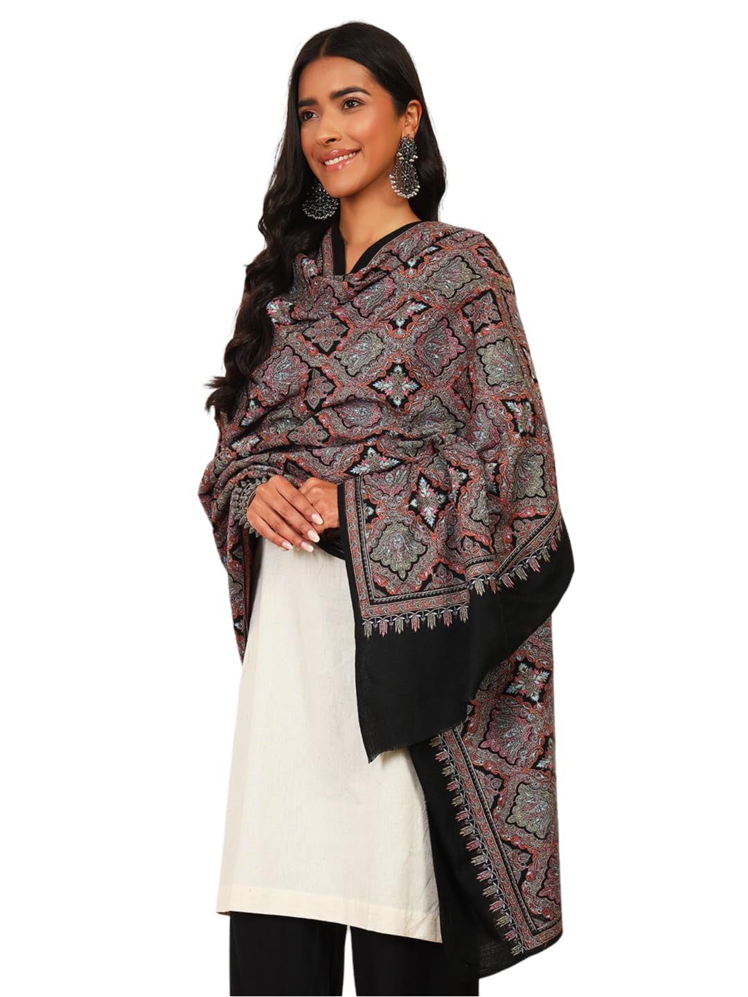 pashmoda Women Zeenat 100% Fine Wool Sozni Hand Embroidered Shawl, Stole and Wrap, Kashmiri Pashmina Shawl, Heritage Luxury, Sustainable and Natural Fabric (Size 40x80)-picture-48