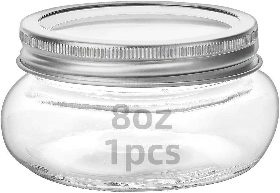 1Pc Wide Mouth Mason Jar 8 oz for Pickling with Silver Metal Airtight Lids and Bands, Wide Mouth Glass Canning Jars for for Canning, Preserving, Meal Prep, Overnight Oats, Jam, Jelly (1)