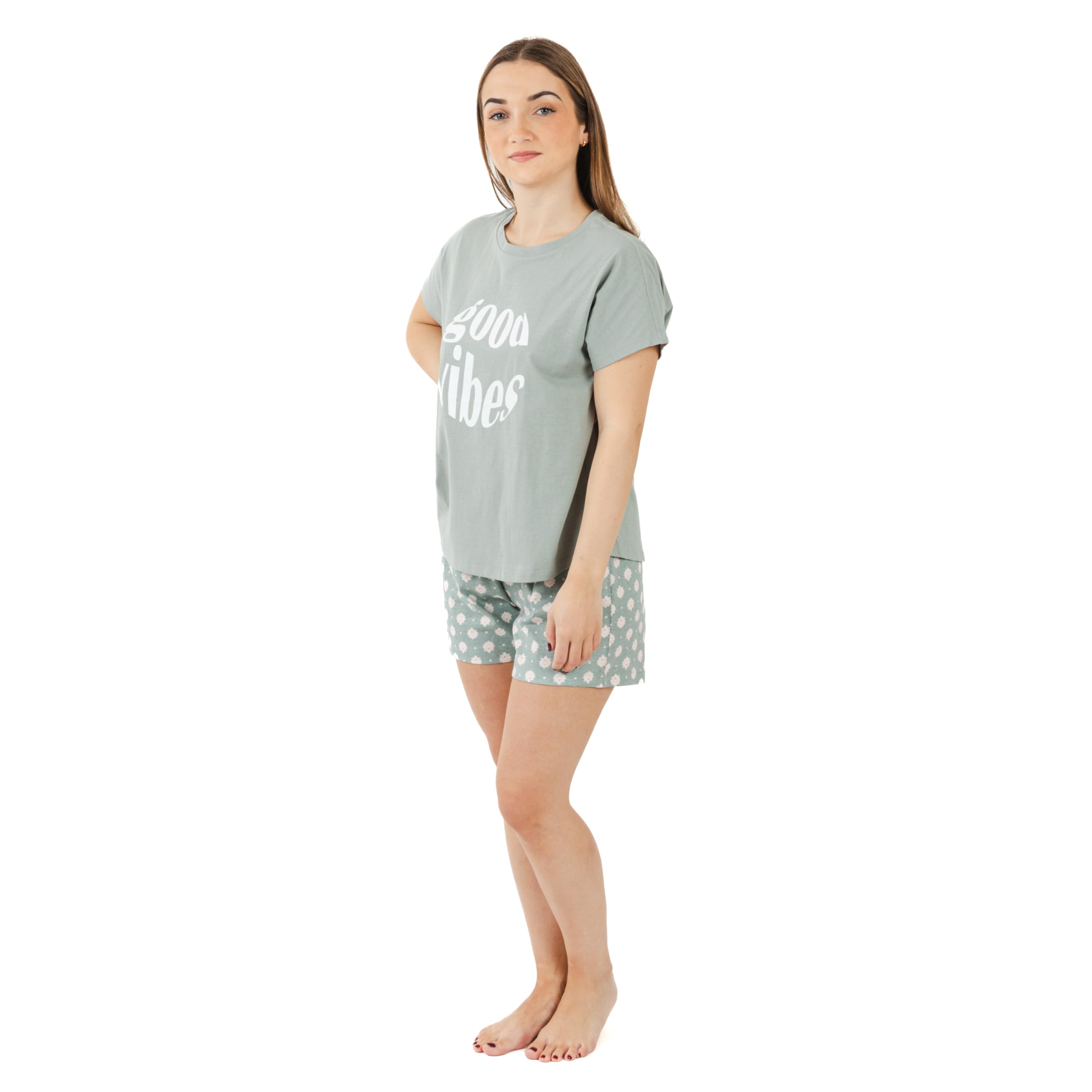 TRAMAS+ Pijama Mujer Corto 100% Algodón Camiseta Manga Fluida y Pantalón Corto, Pijamas de Entretiempo Primavera y Verano