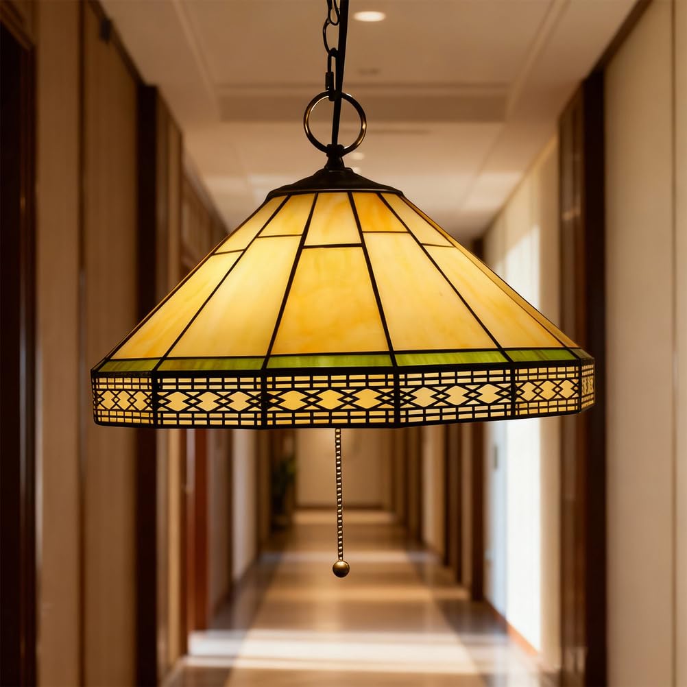 Abat-jour Mission 40 cm en vitrail fait main pour suspension ajustable haut de gamme