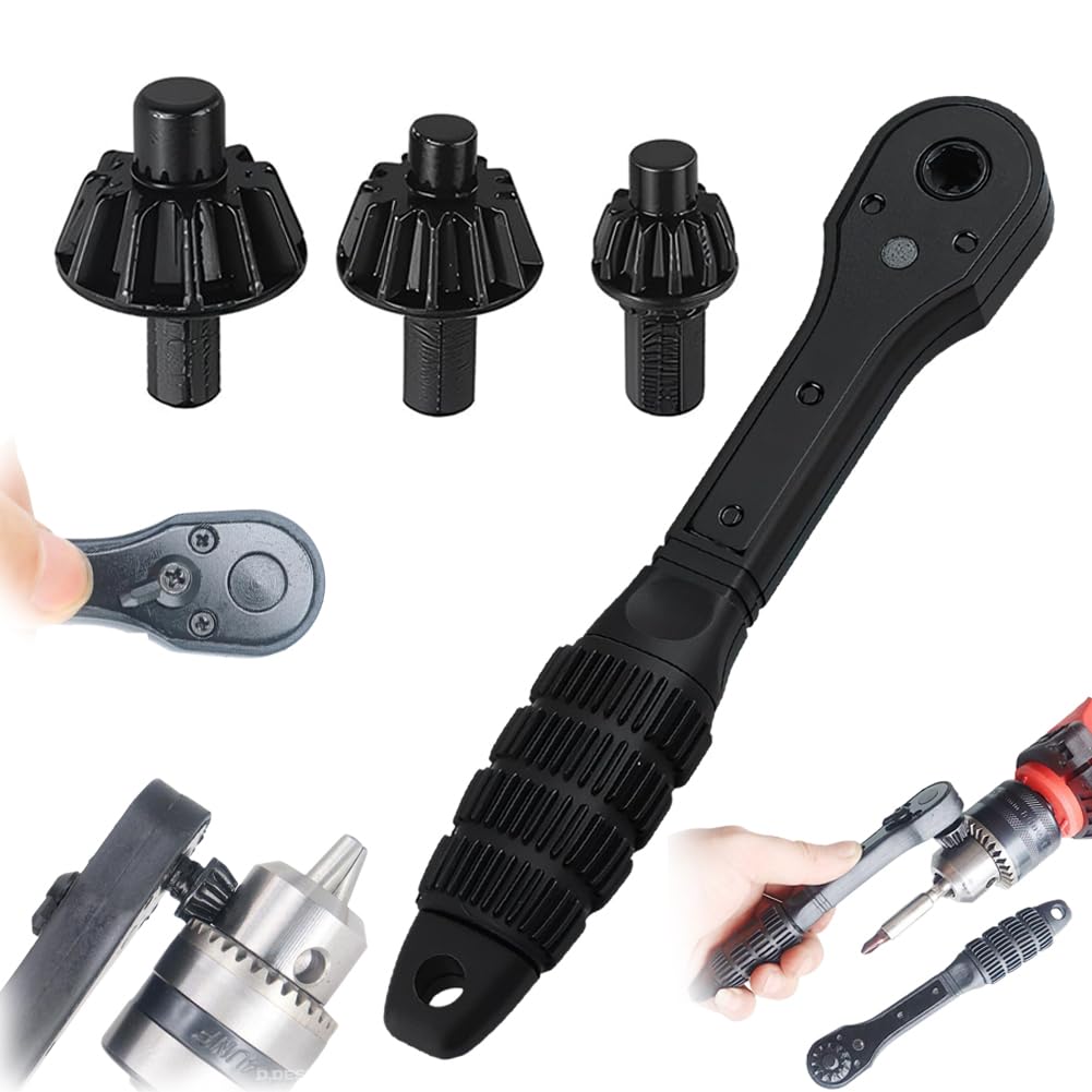 3 in 1 Drill Chuck Ratchet Spanner,Universal Double-Ended Ratchet Drill Chuck Key,Ratchet Drill Chuck Key Wrench,Multifunctional Interchangeable