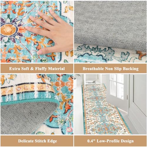 Pauwer Boho Hallway Runner Rug 2x10 Washable Entryway Area Rugs Non Slip Farmhouse Vintage Floor Mat Carpet Runner for Hallways Laundry Room Kitchen Bathroom Bedroom